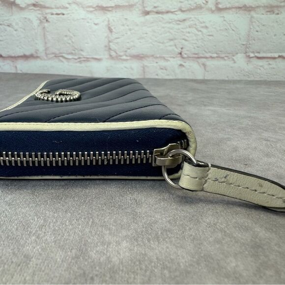 Gucci Marmont Torchon Diagonal Quilted Navy Leather Wallet - Picture 7 of 14